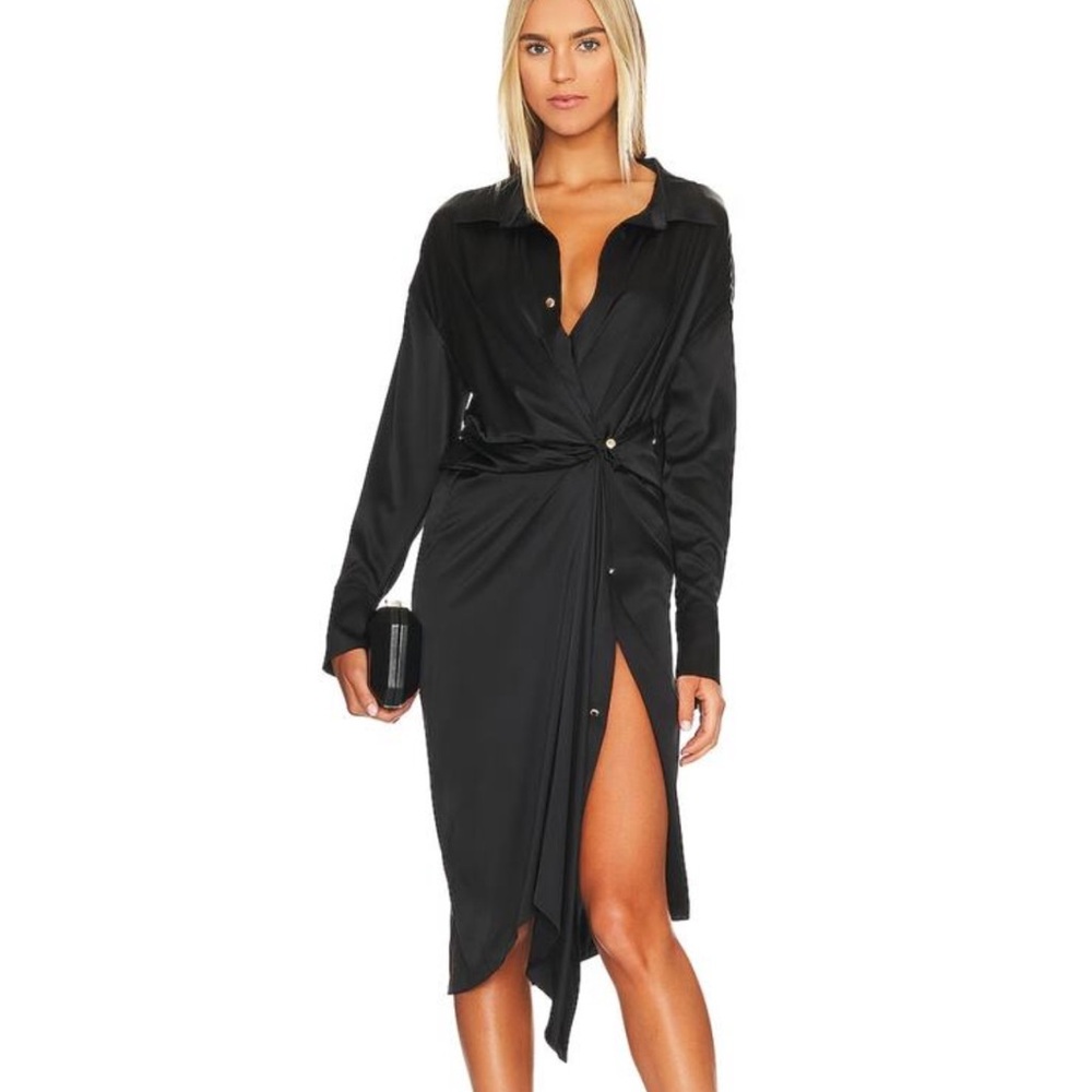 SER.O.YA Black silk Tamarin midi dress
